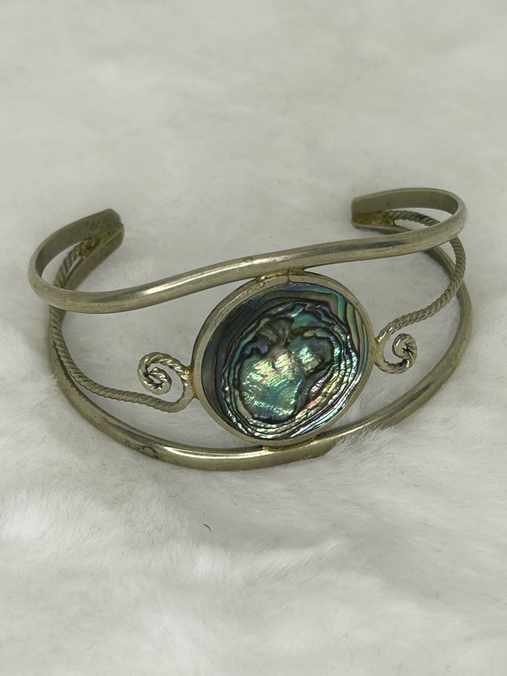 MADE IN MEXICO SILVER TONE ABALONE CUFF BRACELET